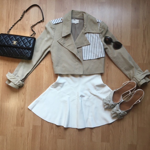 Nicole Miller Artelier Jackets & Blazers - Nicole Miller Cropped Tan Motorcycle Jacket